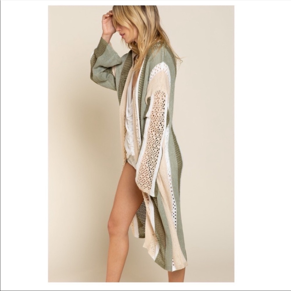 NWOT POL Green and Cream Striped Cardigan - Picture 4 of 4